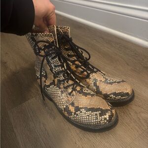 FRYE Snakeskin Lace-Up Boots